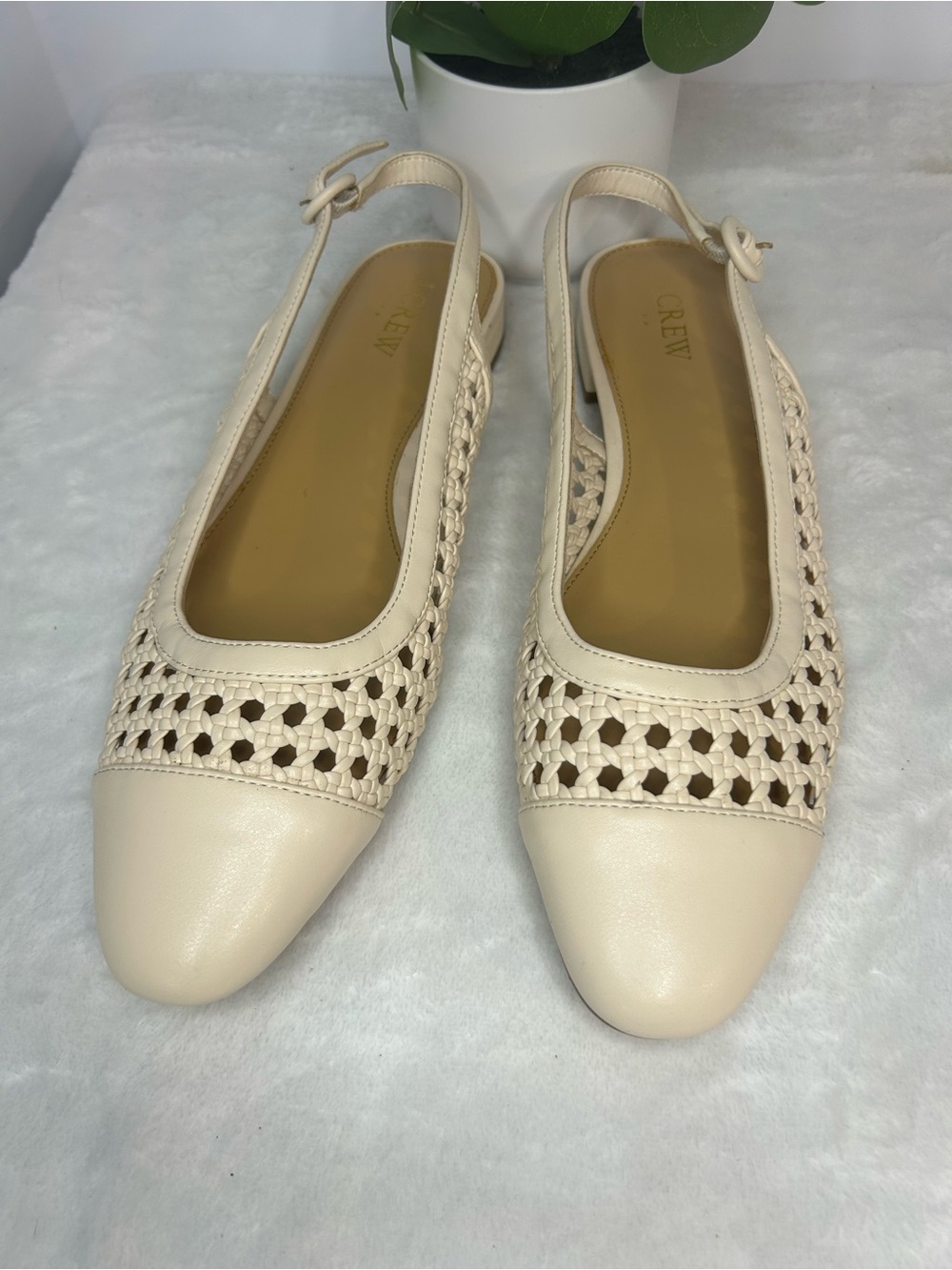 J. Crew Cream Woven Slingback Flats